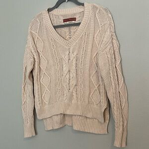 Anthropologie Cream Cable Knit V Neck Sweater Size XS